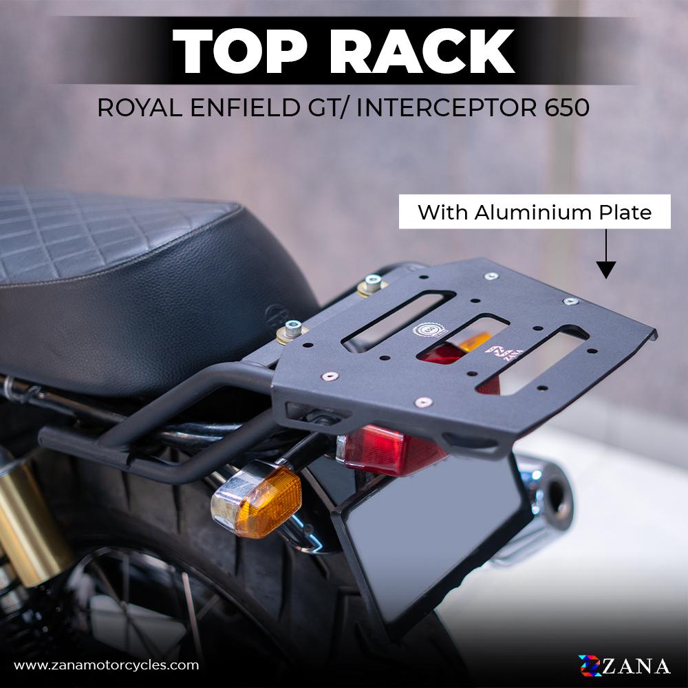 Zana- NEW TOP RACK  WITH ALUMINIUM PLATE AND COMPATIBLE WITH PILLION BACKREST FOR GT & INTERCEPTOR 650